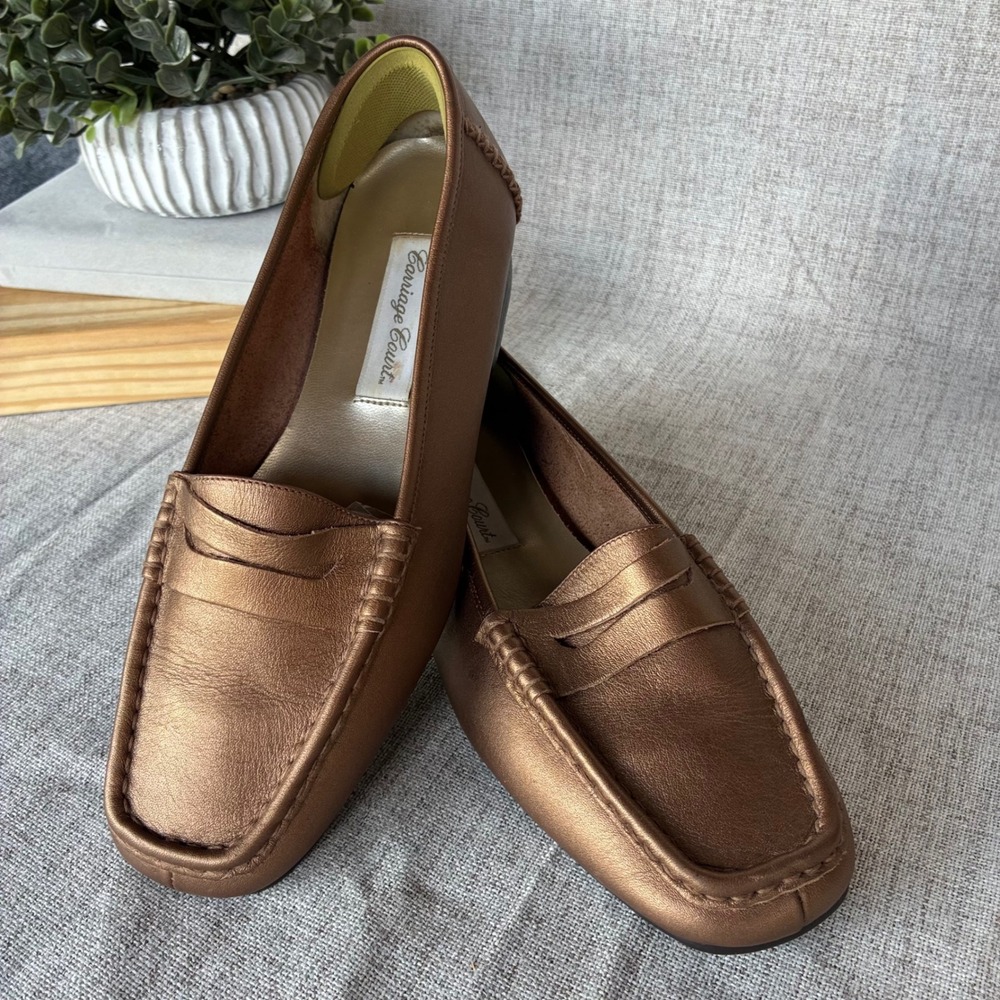 Carriage Court Annie Loafers Bronze Metallic Leather Penny 7M Square Toe Flat